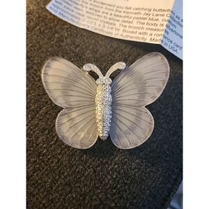 KJL Frosted Butterfly Brooch. Pastel Blue. Resin. Silvertone.‎